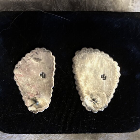 Native American Sterling Silver Turquoise Post Earrings - Picture 4 of 4